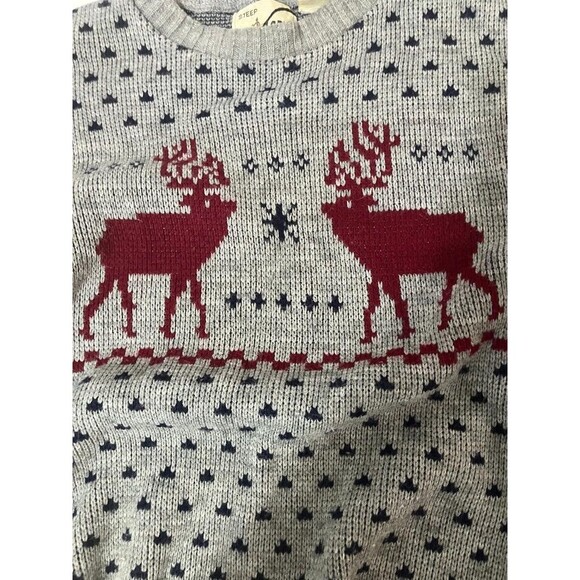 Vintage Sleep Slopes Gray Red Reindeer Christmas Sweater L 100% Virgin Acrylic - Picture 4 of 7